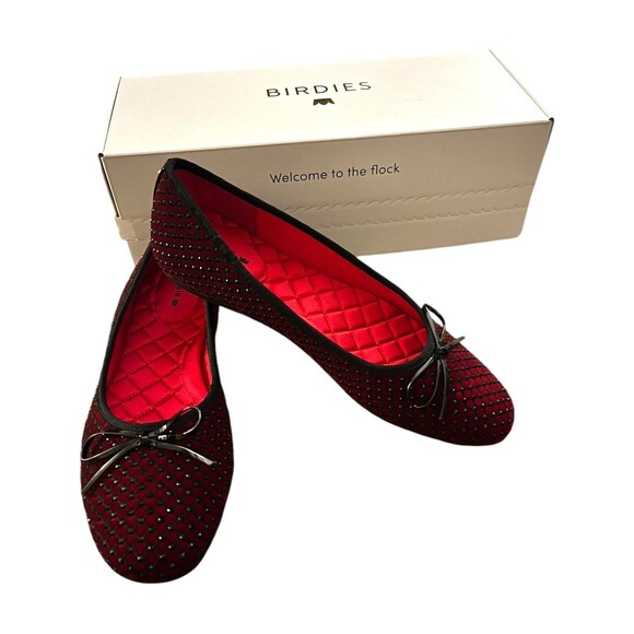 NEW Birdies Size US 6 Songbird Red Velvet Black Crystal Ballet Flats w/ Box - Picture 1 of 10